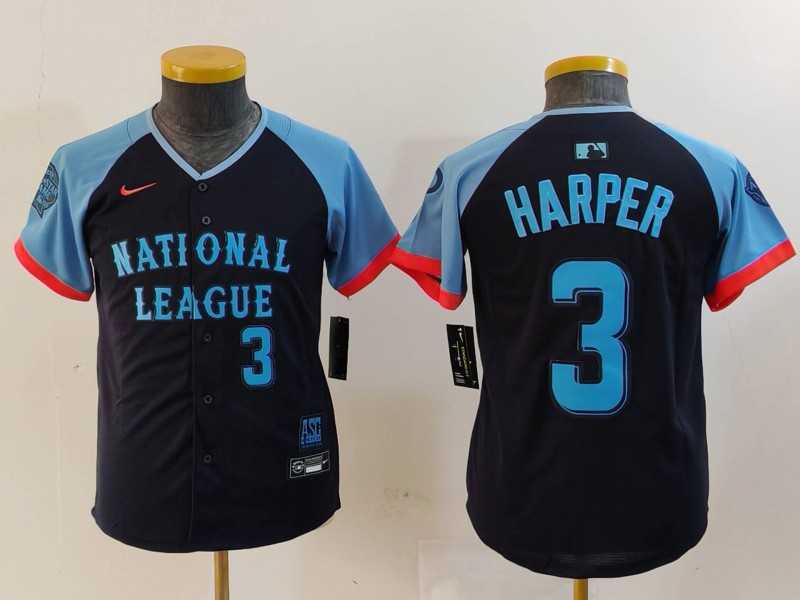 Youth Philadelphia Phillies #3 Bryce Harper Number Navy 2024 All Star Limited Stitched Jerseys->2024 mlb all-star->MLB Jersey